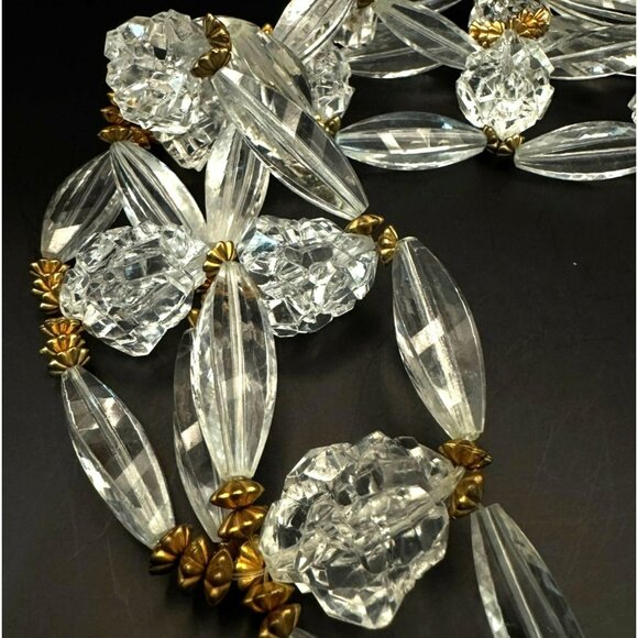 Vintage Rare Stunning Clear Faceted Lucite Beaded Necklace Goldtone Beads - Picture 5 of 6